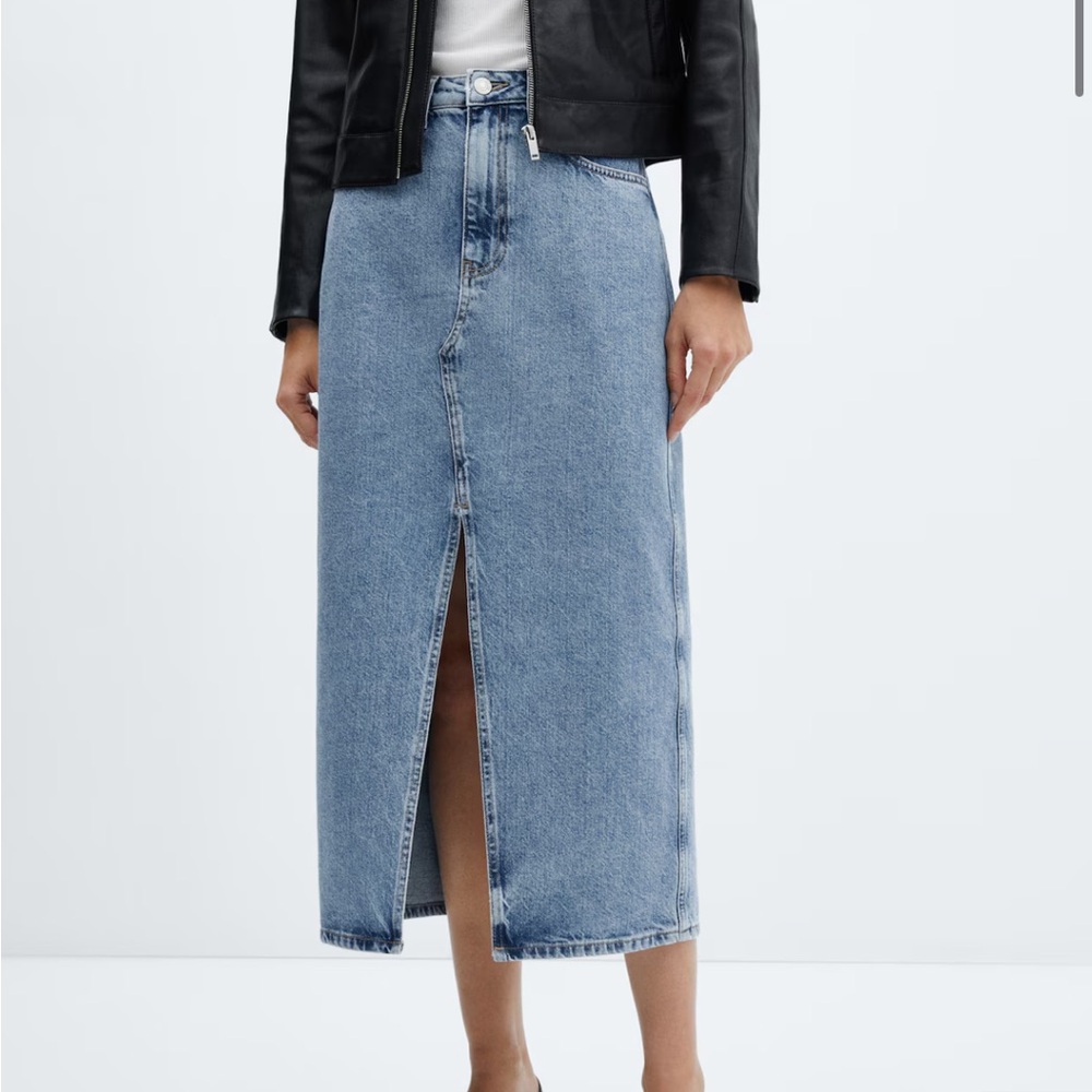 Mango Denim Midi-Skirt in Light Blue